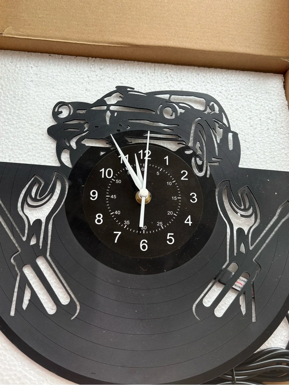 Black Automotive Wrench Wall Clock - Home Wall Decor with led lights and remote